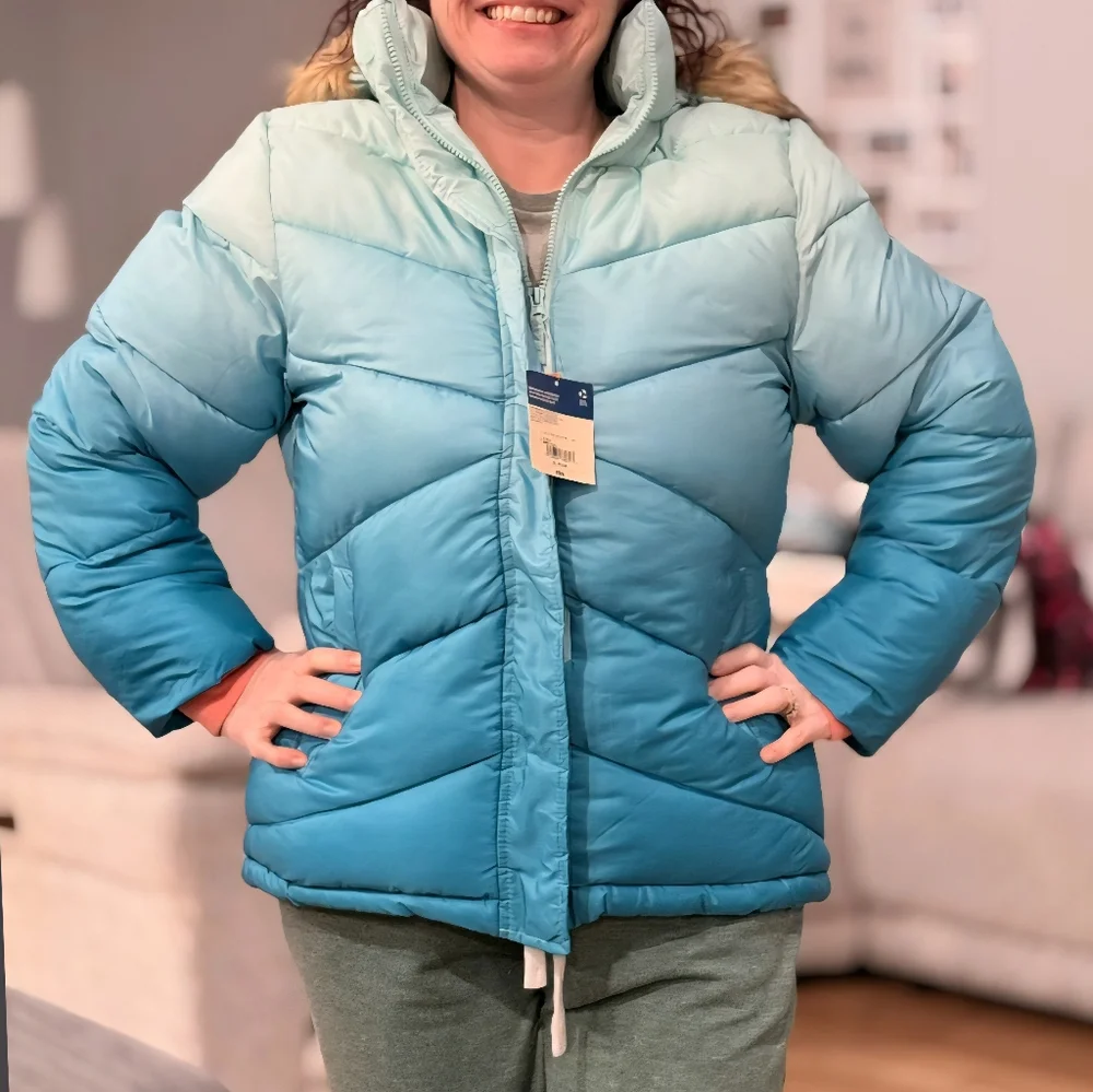 Arizona Jean Co Girls XL 18.5 Plus Ombre Puffer Jacket Faux Fur Hood Winter Coat